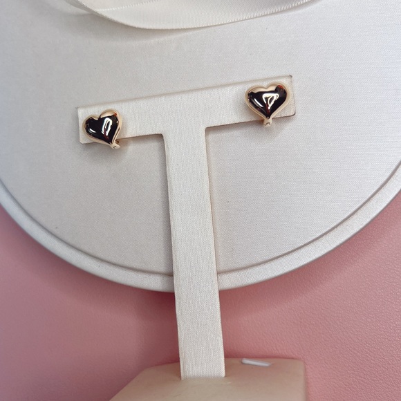 Puffed Heart Huggie Hoop Earrings - Picture 4 of 9